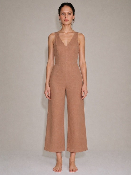 Aritzia Pants - Aritzia Sleeveless V-Neck Wide-Leg Jumpsuit in Taupe Brown